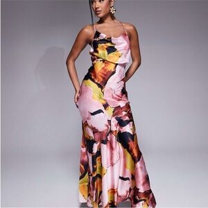 ASOS Vibrant Pink and Black Maxi Dress. size 2